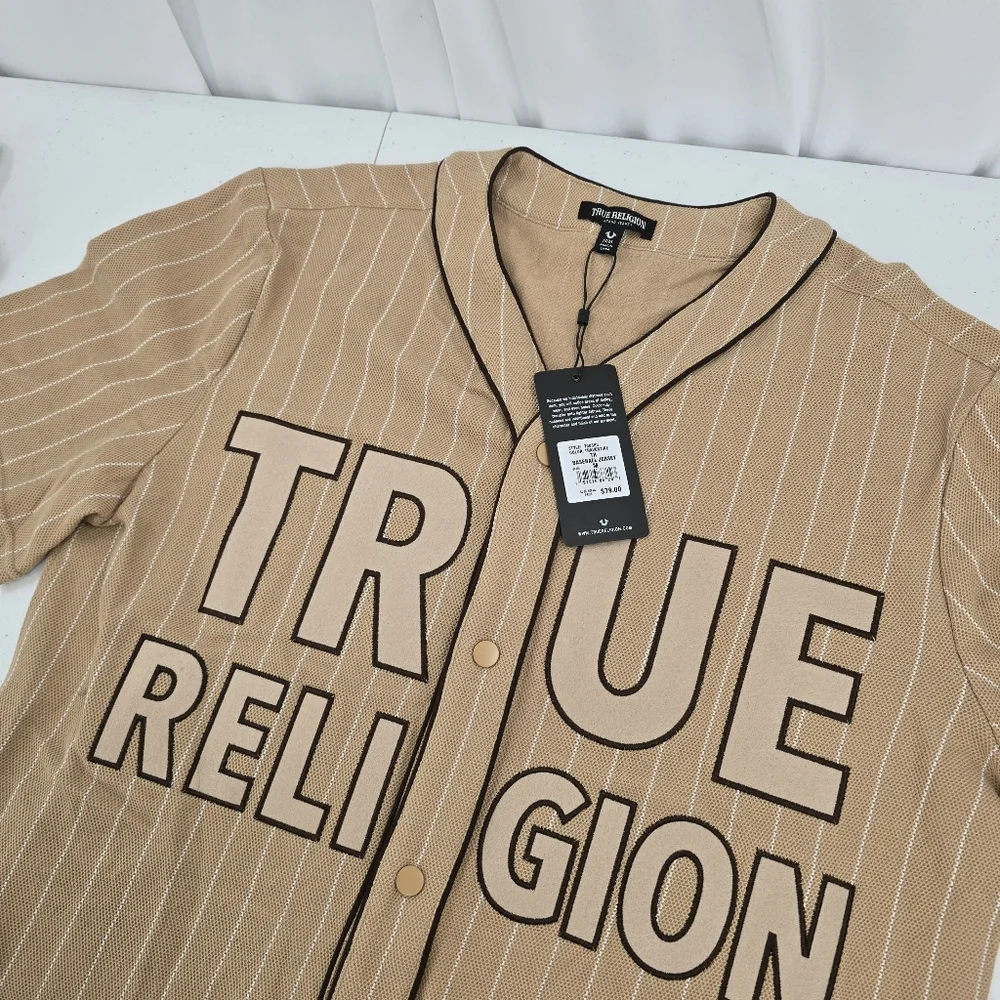 NWT True Religion Baseball Jersey #700585 Travertine Tan Mens Size M Tweed Feel.